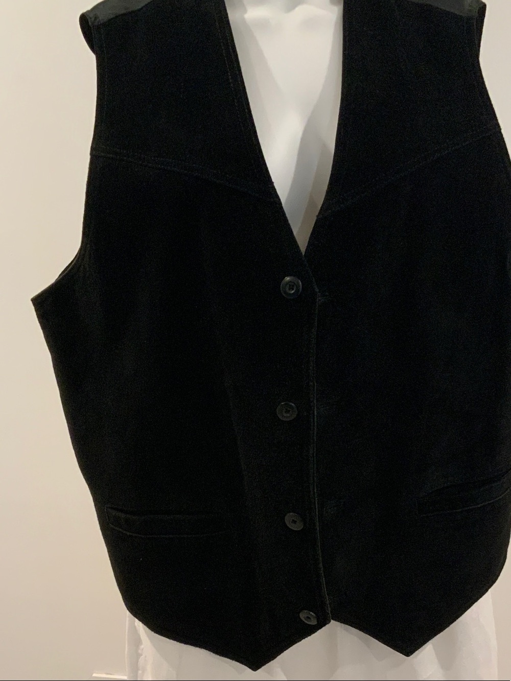 Black Velvet Button Front Vest